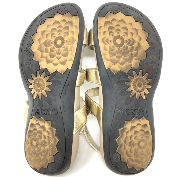 VIONIC Cathy Gold Patent Leather Sandals 8 WIDE - Picture 7 of 8